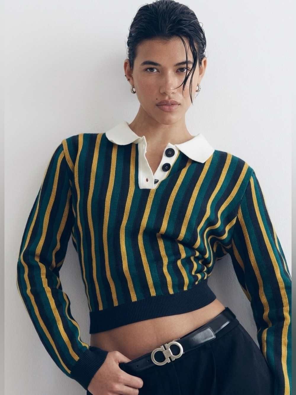 🤎 ZARA Multi Colored Striped Polo Sweater